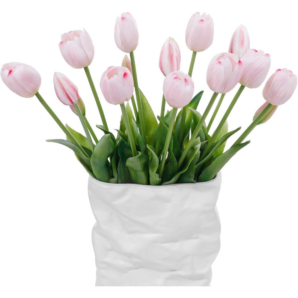 15-Pcs Light Pink Artificial Flowers Faux Plastic Tulips Latex Garden Home Decor